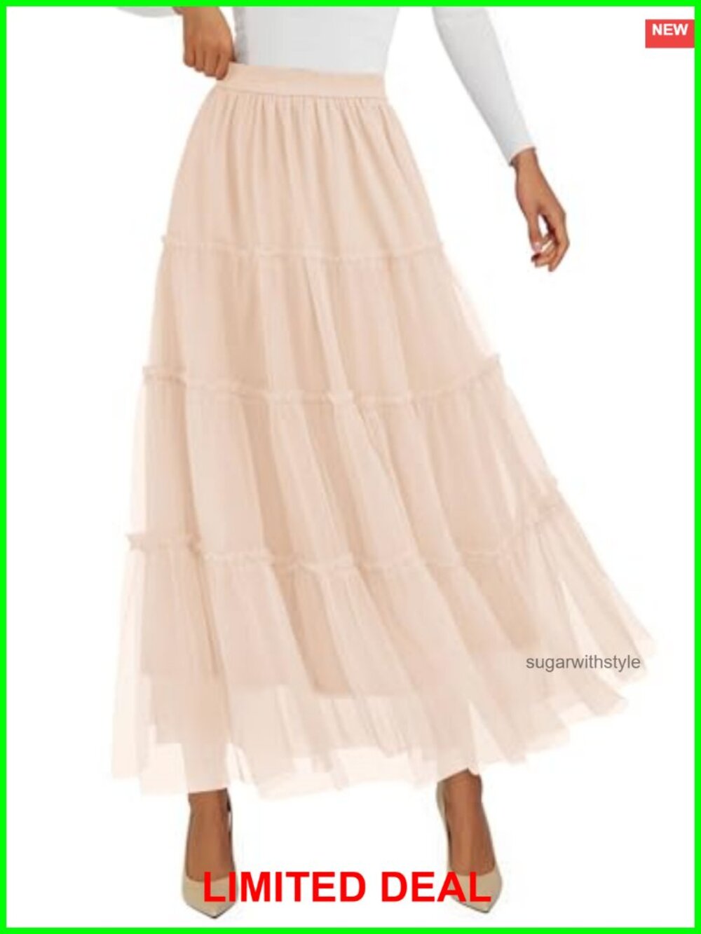 Women's Tulle Tiered Long Maxi Skirt Elastic High Waist A-Line Fairy Skirt